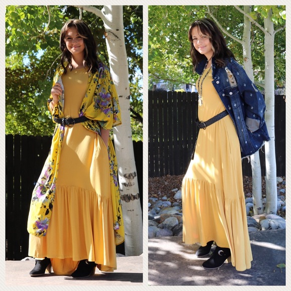 🎉HP🎈S-XL, 3XL Ruffle hem dress mustard yellow - Picture 5 of 6